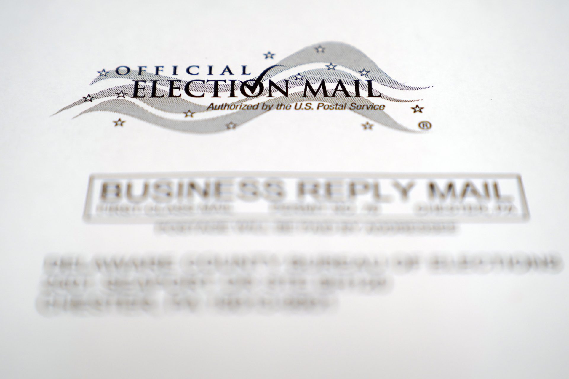 In this Oct. 13, 2020, photo, an envelope of a Pennsylvania official mail-in ballot for the 2020 general election in Marple Township, Pa.