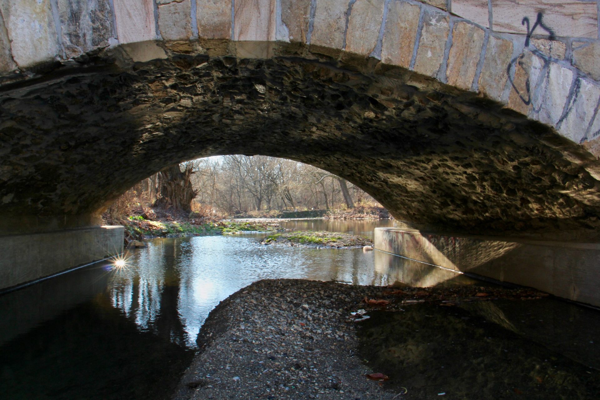 The Tacony Creek passes under the Adams Avenue Bridge.