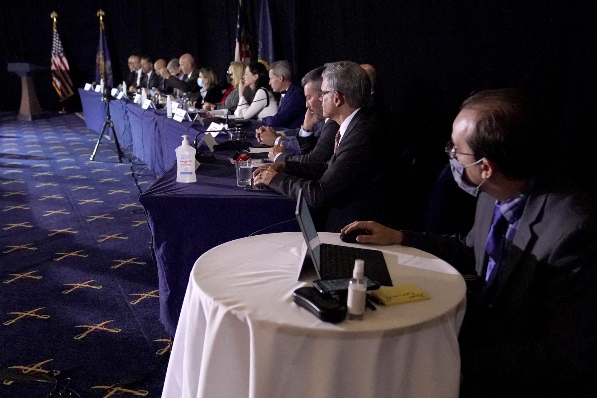 Members of the Pennsylvania State Senate Majority Policy Committee listen to Rudy Giuliani speak, Wednesday, Nov. 25, 2020, in Gettysburg, Pa.