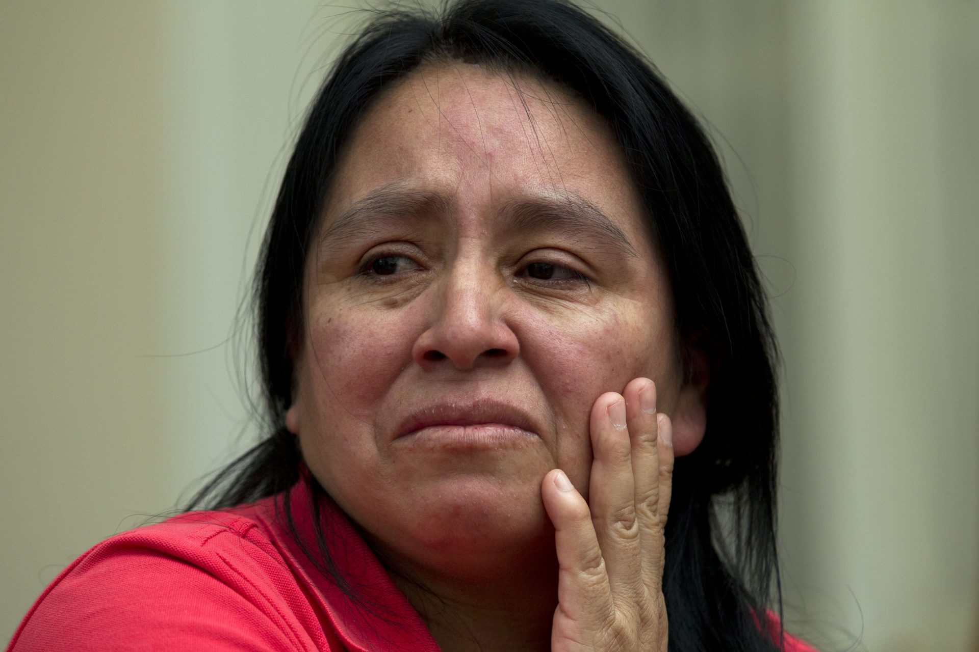 FILE PHOTO: In a Wednesday, July 17, 2019 file photo, Maria Chavalan-Sut of Guatemala, one of a number of immigrants taking sanctuary at houses of worship, speaks during an interview at the Wesley Memorial United Methodist Church in Charlottesville, Va.