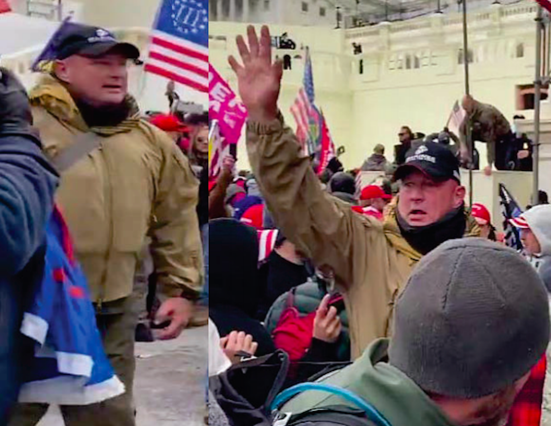 Mechancisburg man Barton Wade Shively as seen in screenshots of videos from the riot on the U.S. Capitol on Jan. 6, 2021.
