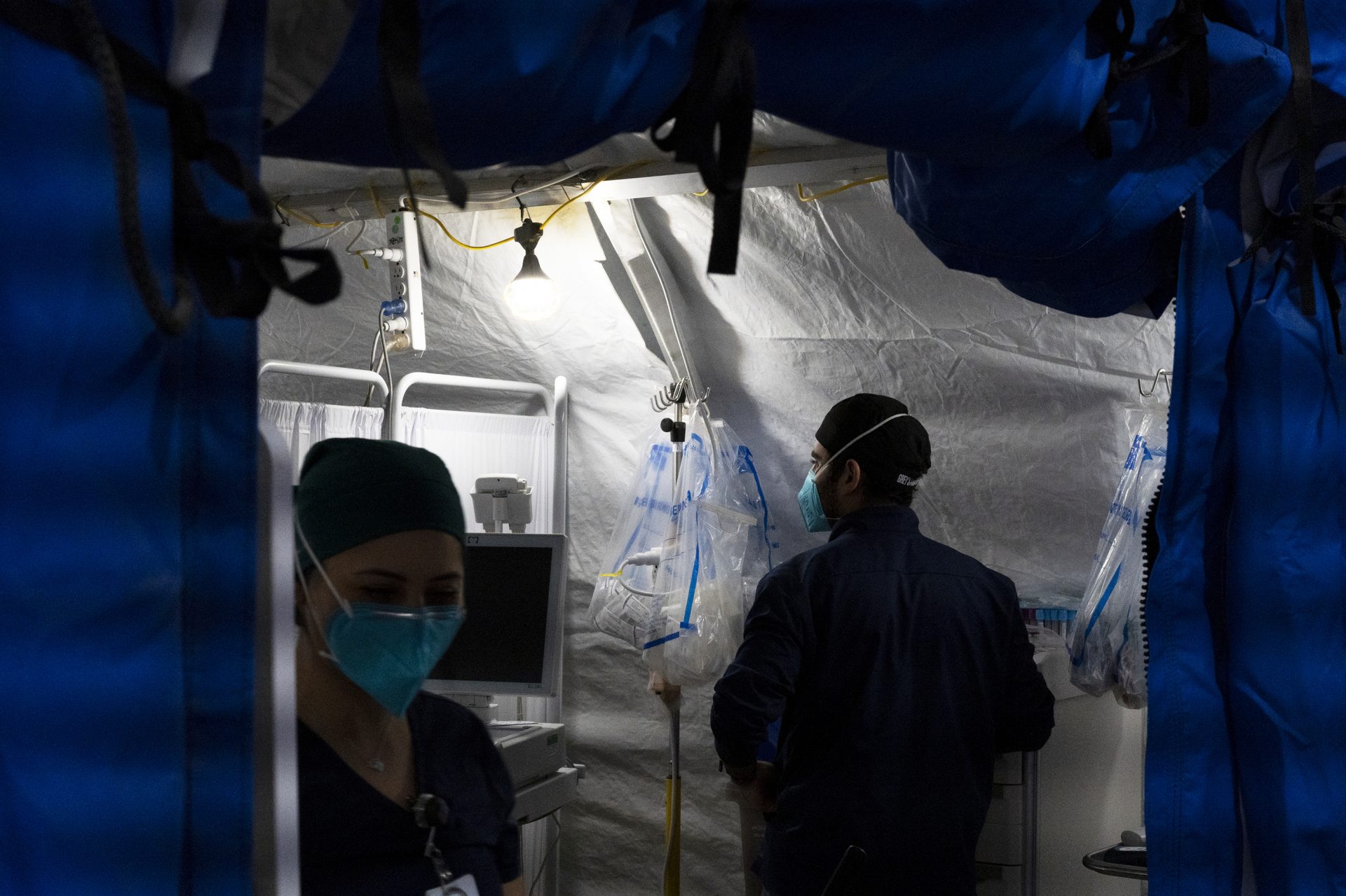Doctors and nurses treat patients in triage tents, makeshift ICUs and anywhere else they can make room. About a third of the population of Los Angeles County has been infected with the coronavirus.