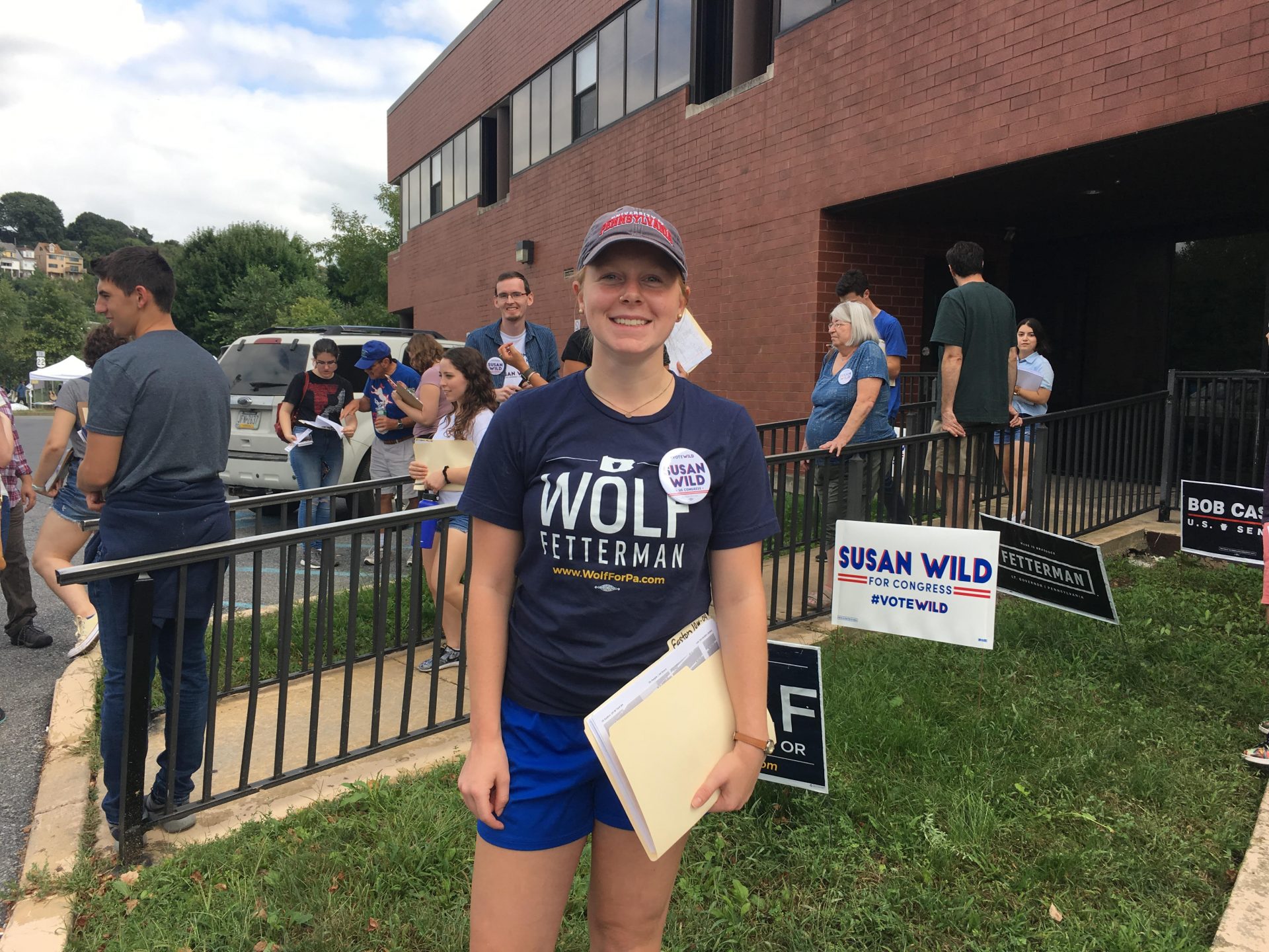 E. J. Carlson, a student at the University of Pennsylvania, travelled to Easton on Sept. 15, 2018, to campaign for Democratic congressional candidate Susan Wild.
