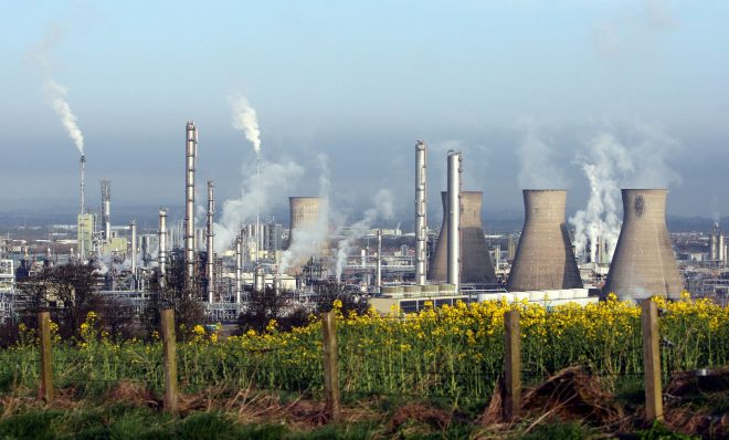 This 2008 file photo shows a view of the INEOS refinery at Grangemouth, Scotland, where ethane imported from Pennsylvania is processed and turned into plastic.  