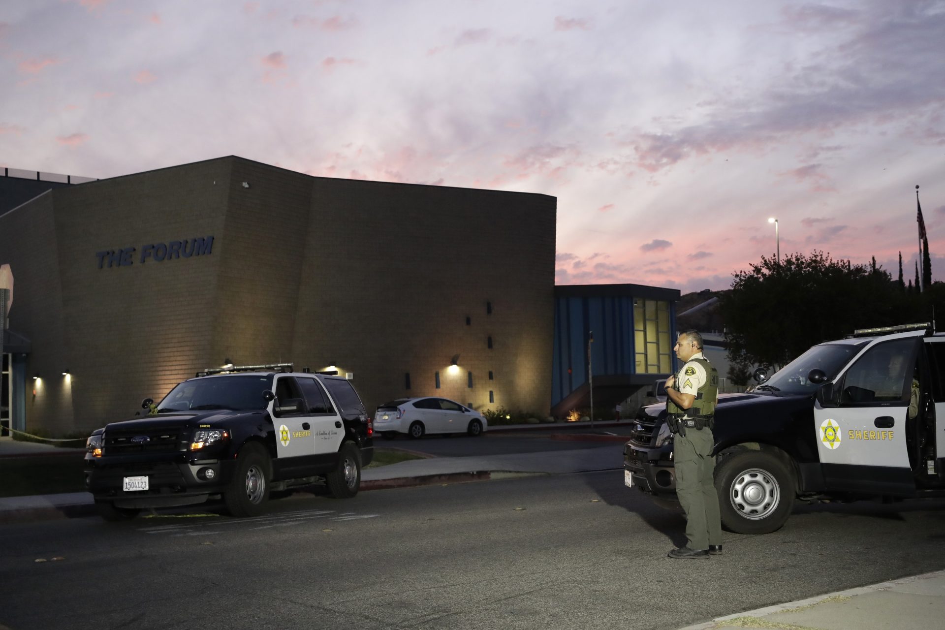 A member of the Los Angeles County Sheriff Department outside of Saugus High School in the aftermath of a shooting on Thursday, Nov. 14, 2019, in Santa Clarita, Calif.