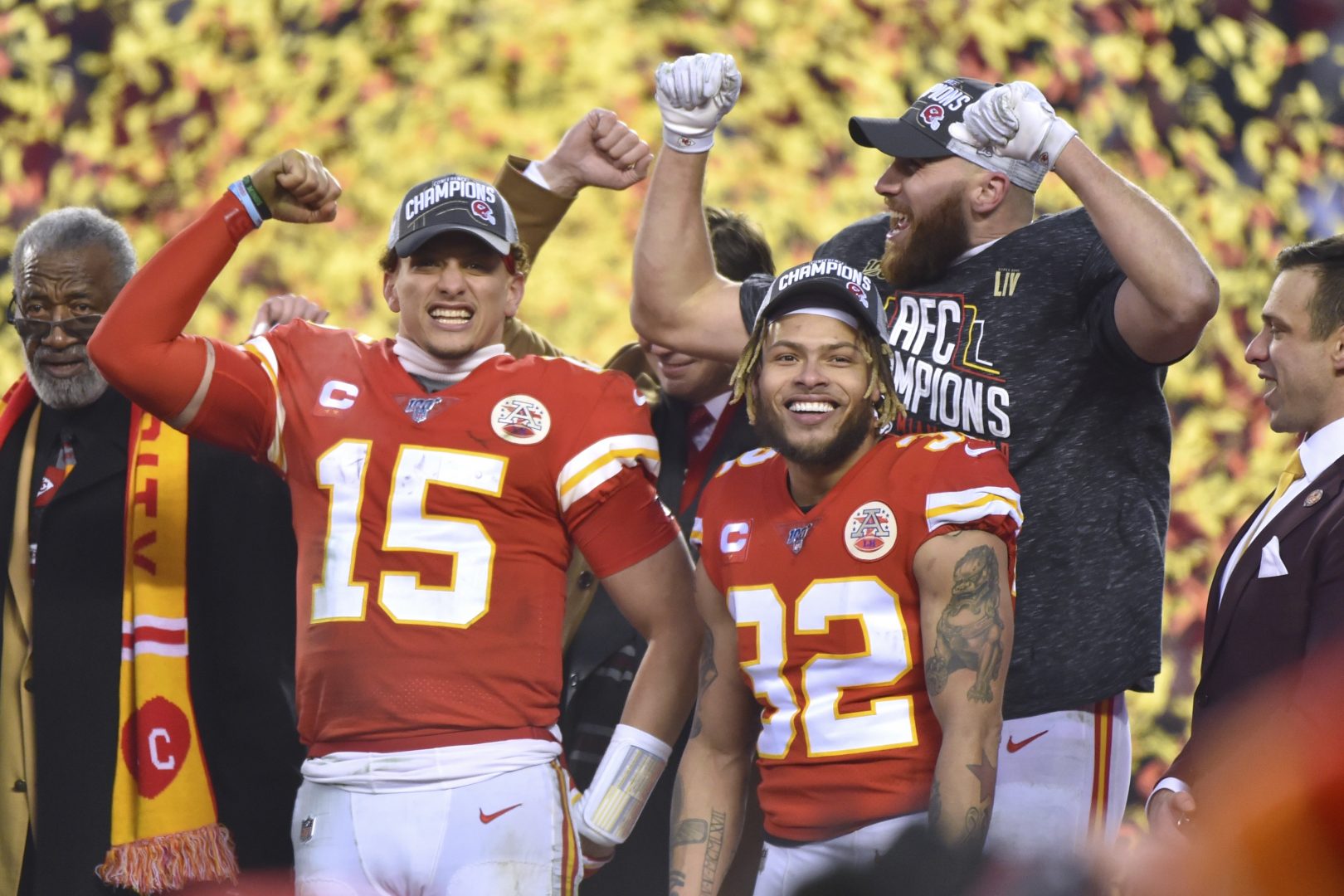 The Kansas City Chiefs celebrate Super Bowl win during hometown