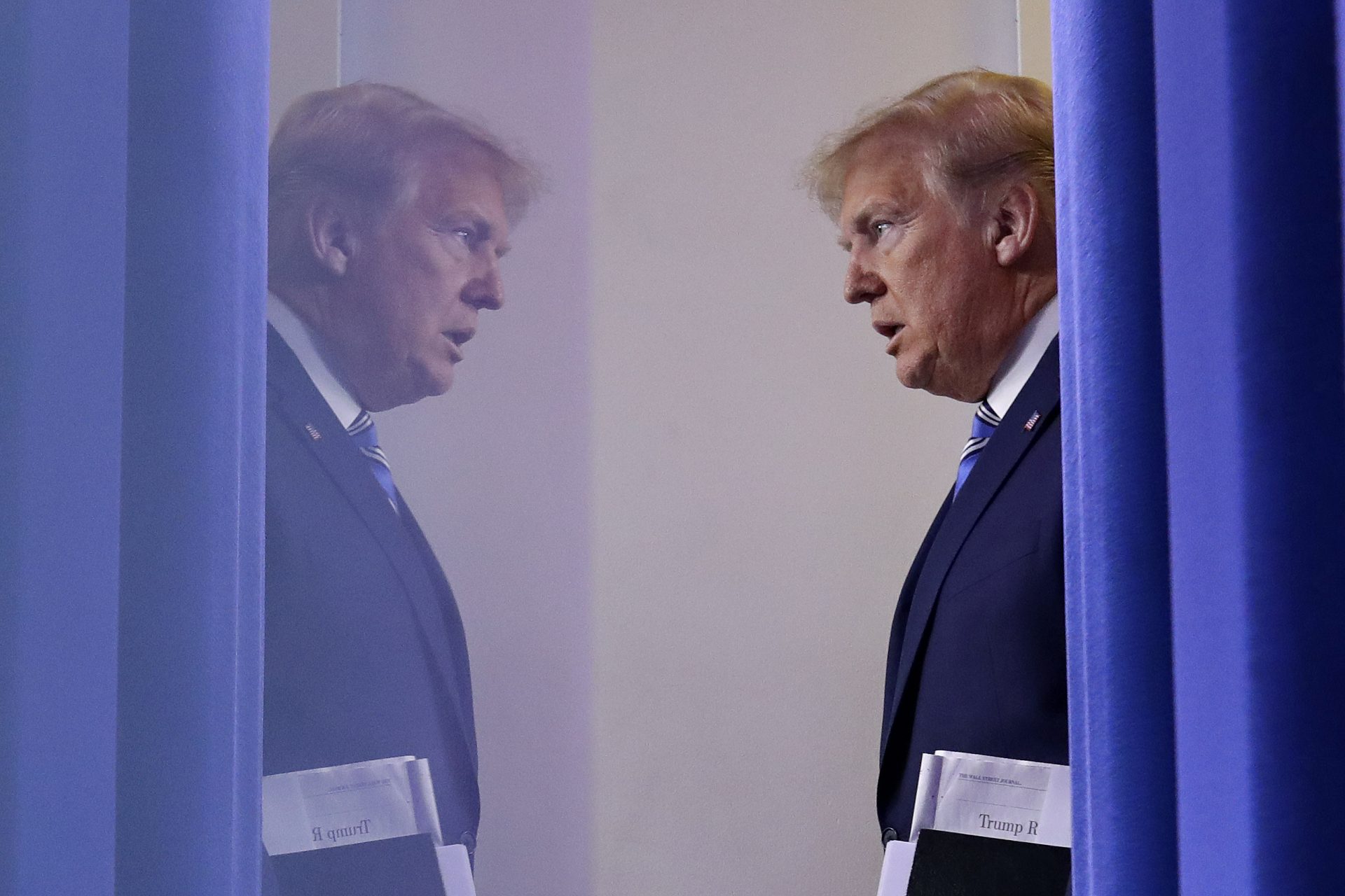 President Donald Trump arrives to speak at a coronavirus task force briefing at the White House, Sunday, April 19, 2020, in Washington.