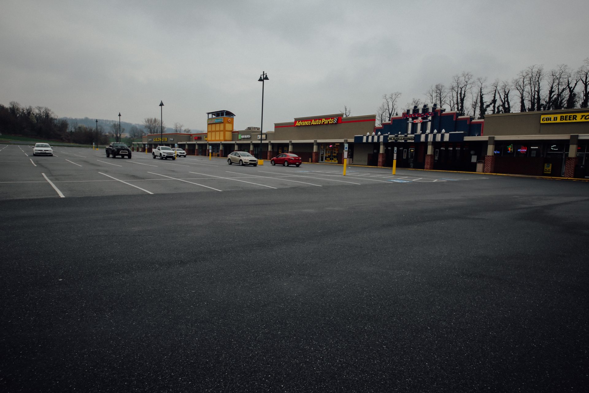 An empty parking lot at Park Village Plaza in Hummelstown on April 1, 2020.