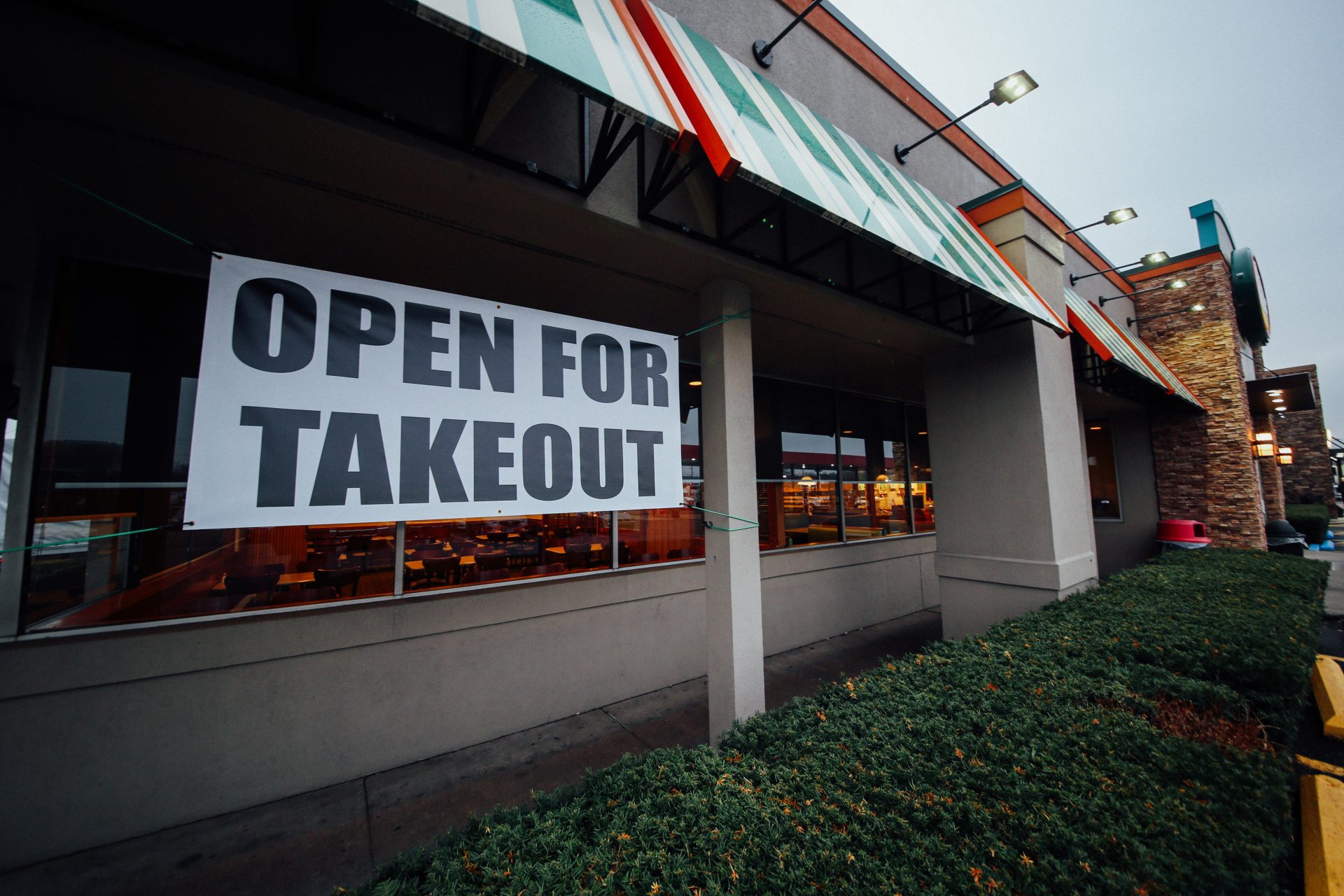 A takeout sign outside of Perkins Restaurant in Manada Hill in the Hershey area.