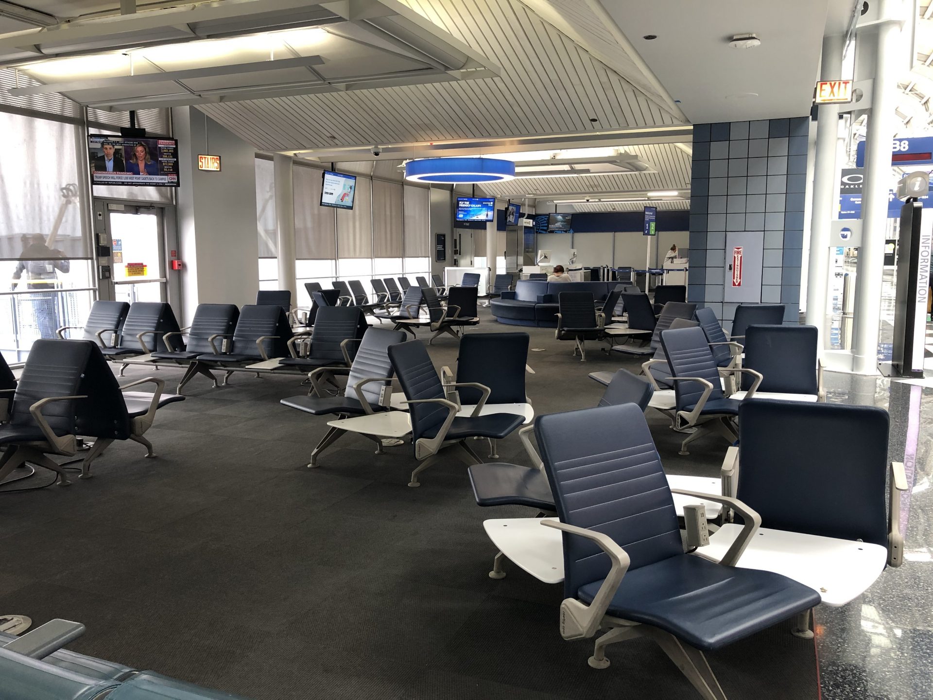 At O'Hare Airport in Chicago, normally packed gate areas have scores of empty seats.