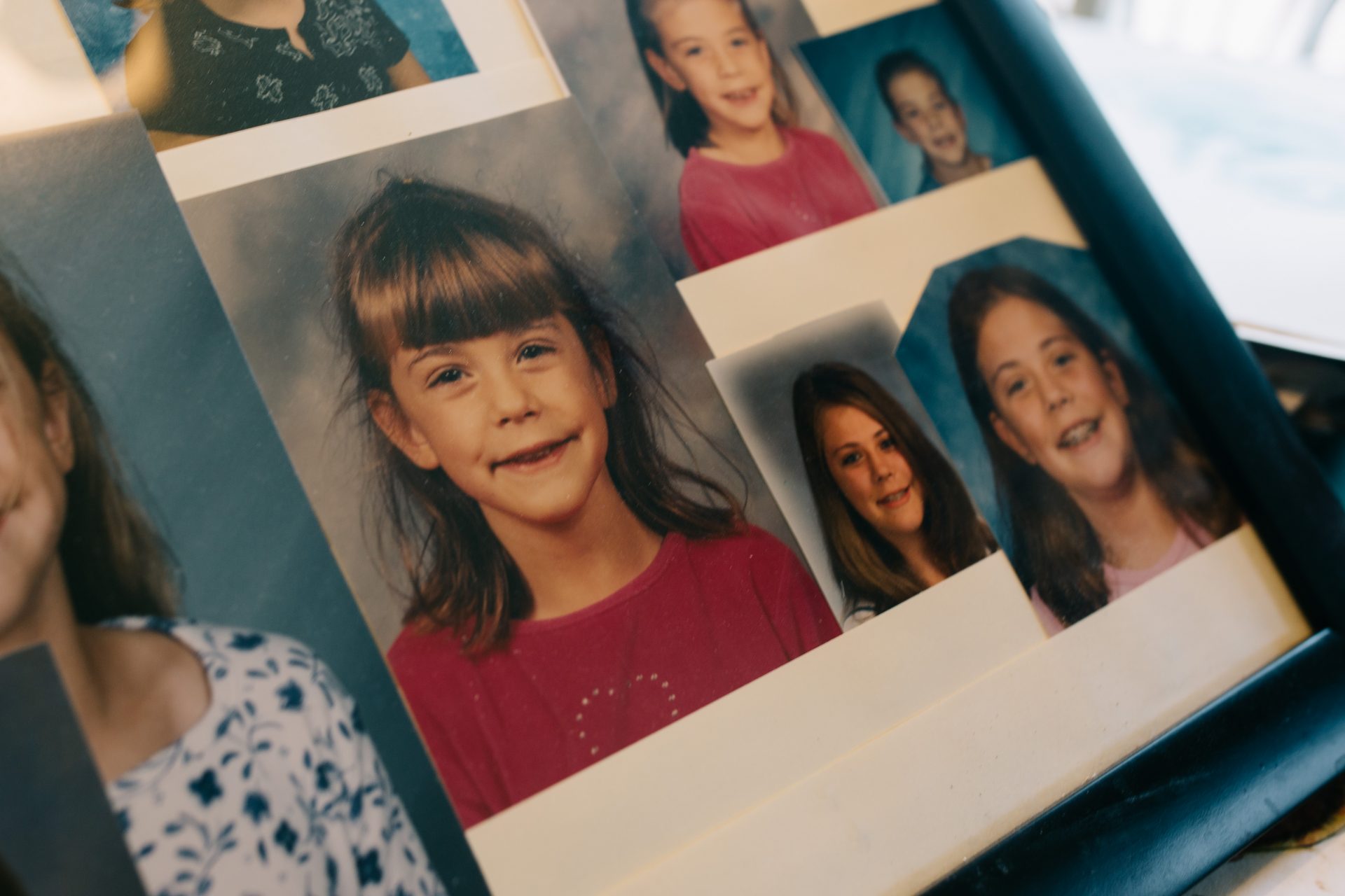 Photos of Kimberly Stringer throughout her childhood are displayed in the Stringer family's home in Morrisville, Pa., on Aug. 7, 2020.