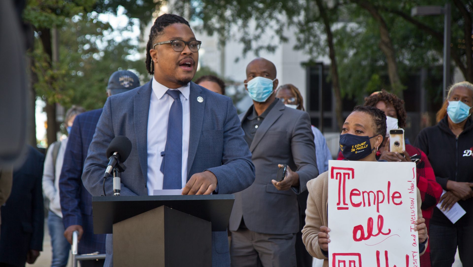 Pa. State Rep. Malcolm Kenyatta led a press conference on the campus of Temple University demand their Board of Trustees for a more inclusive and diverse search committee for a new University President.