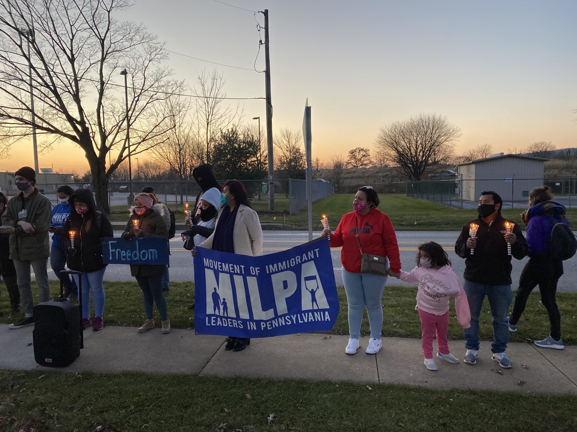 Demonstrators with the Movement of Immigrant Leaders in Pennsylvania gather outside York County Prison on Dec. 10, 2020.