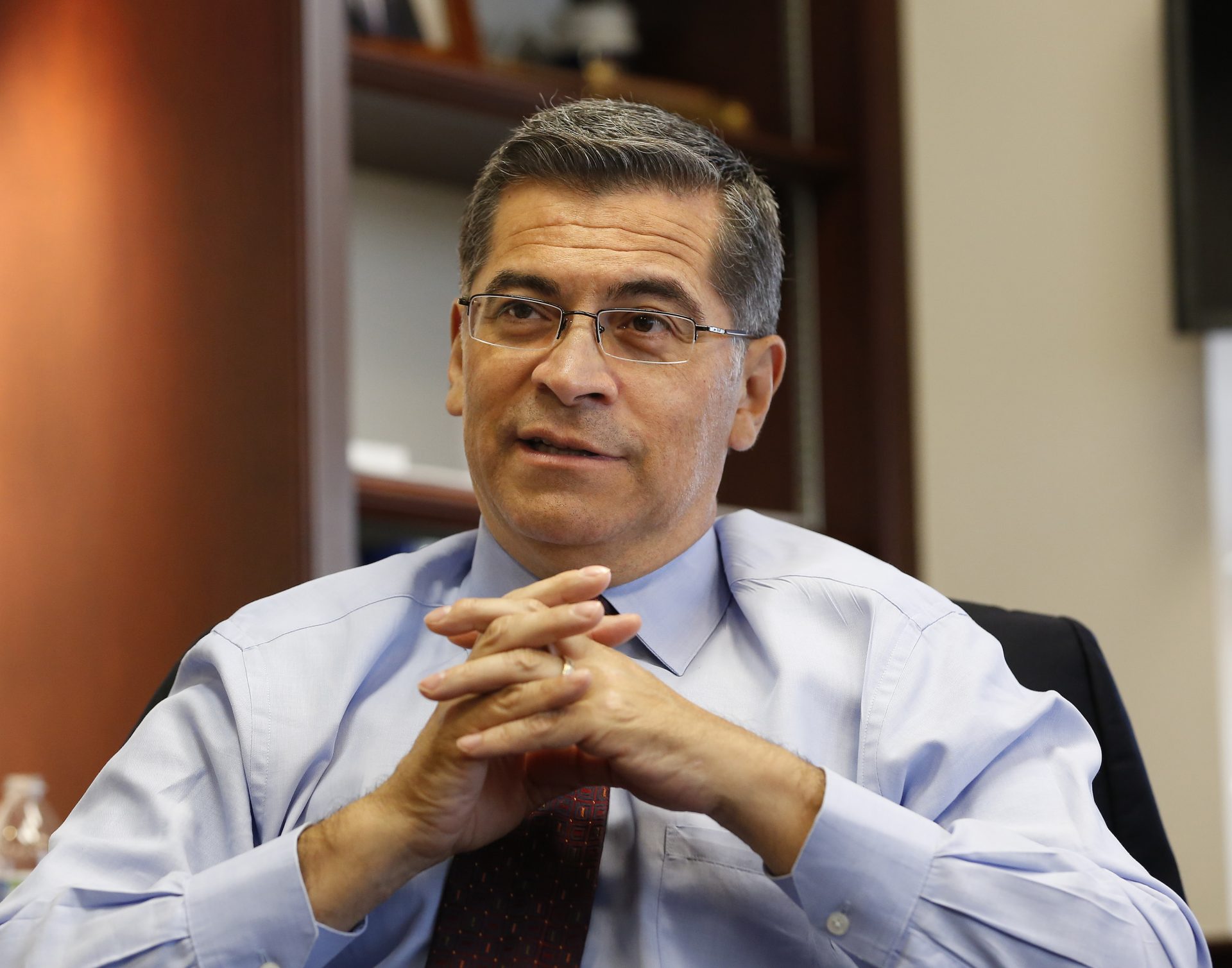 In this Oct. 10, 2018, file photo, California Attorney General Xavier Becerra discusses various issues during an interview with The Associated Press, in Sacramento, Calif.