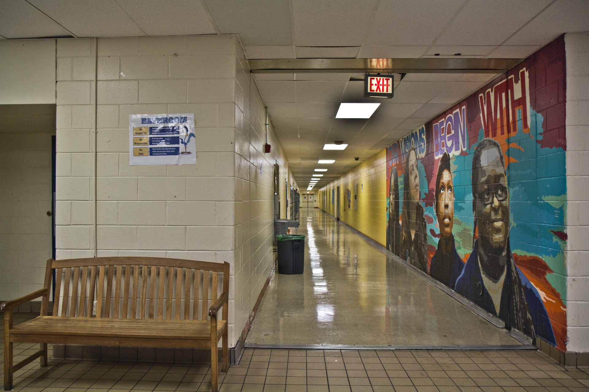 Empty hallways at E. W. Rhodes elementary school in Philadelphia.
