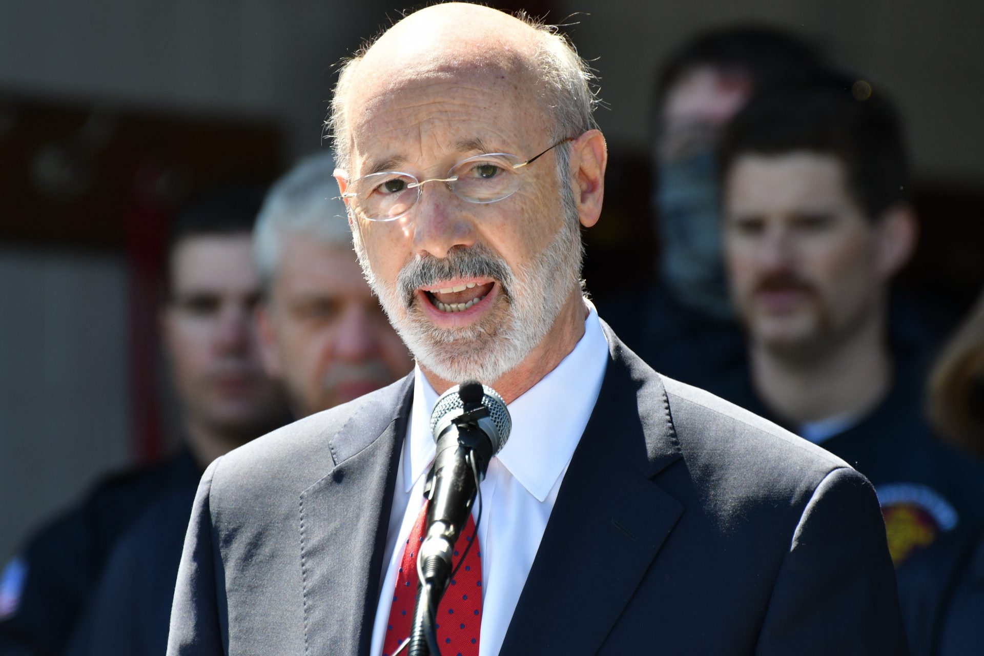 FILE PHOTO: In this May 12, 2021 file photo, Gov. Tom Wolf speaks at an event in Mechanicsburg, Pa. Beyond the local races on ballots, Pennsylvania’s primary election will determine the future of a governor’s authority during disaster declarations. Voters statewide Tuesday, May 18 will decide four separate ballot questions, including two on whether to give state lawmakers much more power over disaster declarations.