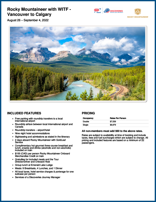 Brochure Rocky Mountaineer with WITF Vancouver to Calgary