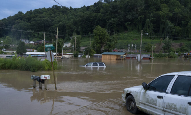 JACKSON, KY - JULY 28: Vehicles are seen in floodwaters downtown on July 28, 2022 in Jackson, Kentucky. Storms that dropped as much as 12 inches of rain in some parts of Eastern Kentucky have caused devastating floods in some areas and have claimed at least eight lives. (Photo by Michael Swensen/Getty Images)