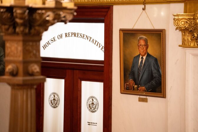 A portrait of former House Speaker K. Leroy Irvis, the first African-American man to serve as speaker, hangs on the first floor of the Capitol building. His portrait cost $10,174 after being adjusted for inflation.
