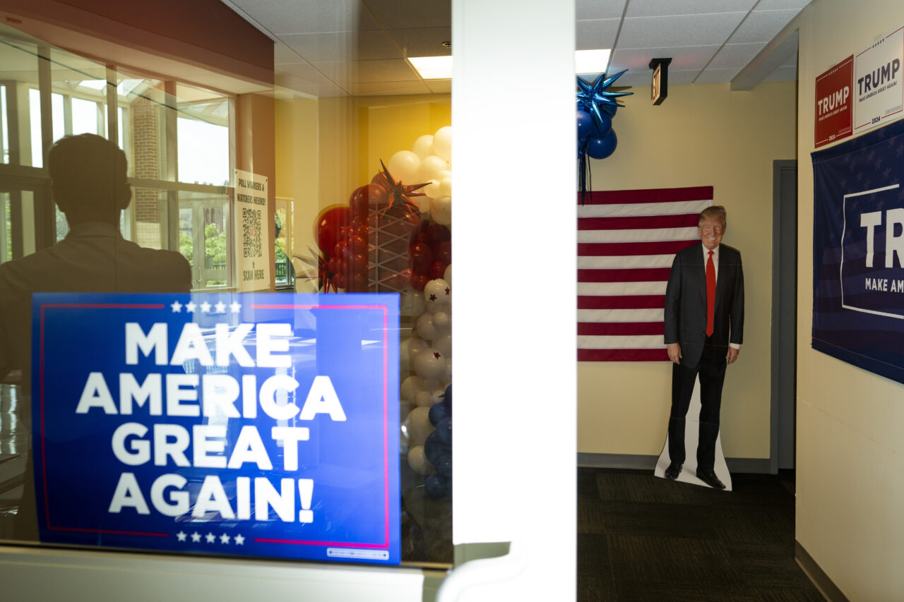 The "Latino Americans for Trump" office opens in Reading, Pa., Wednesday, June 12, 2024. (AP Photo/Joe Lamberti)