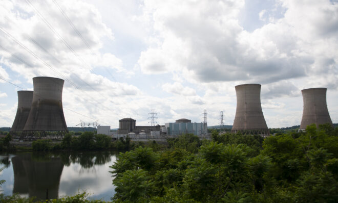 Three Mile Island pictured on June 3, 2024. (Jeremy Long - WITF)