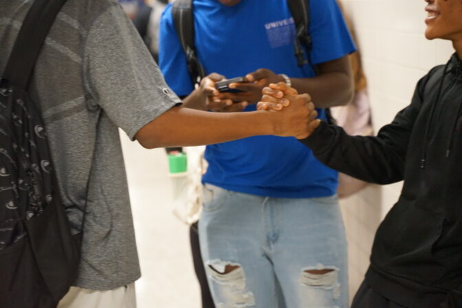 A group of Charleroi High School students greeted each other between classes on Wednesday.