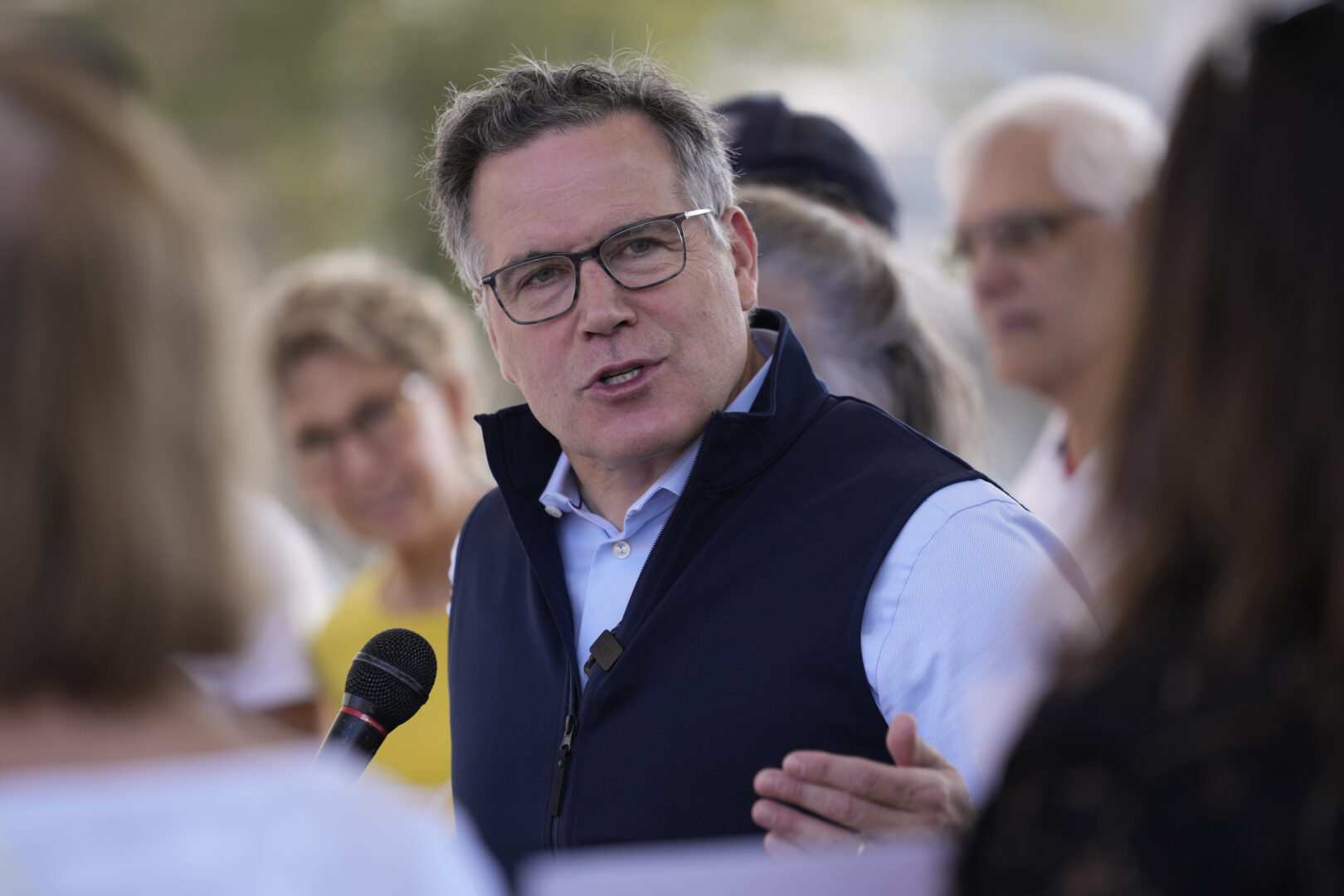 Pennsylvania Republican Senate candidate Dave McCormick speaks during a campaign event in Steelton, Pennsylvania, Thursday, September 12, 2024. (AP Photo/Matt Rourke)