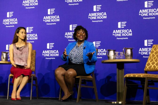 Speaker of the House Joanna McClinton, a Democratic state representative from Delaware County, answers questions from participants. Republican state Sen. Joe Picozzi also answered questions on a different panel. Each elected official was only allowed to answer audience questions, not give pre-prepared statements.